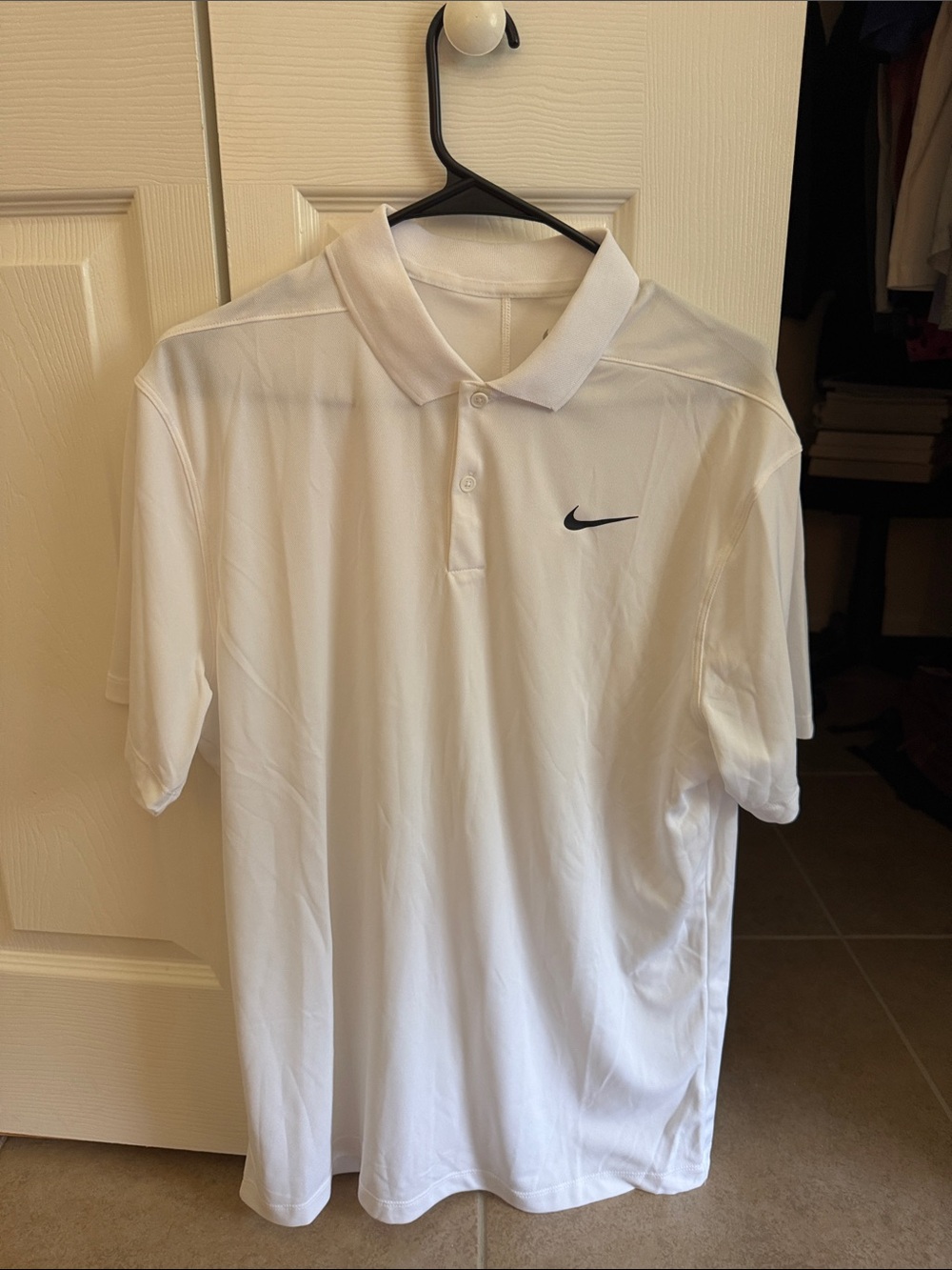 Nike White Men’s Polo with Black Swoosh